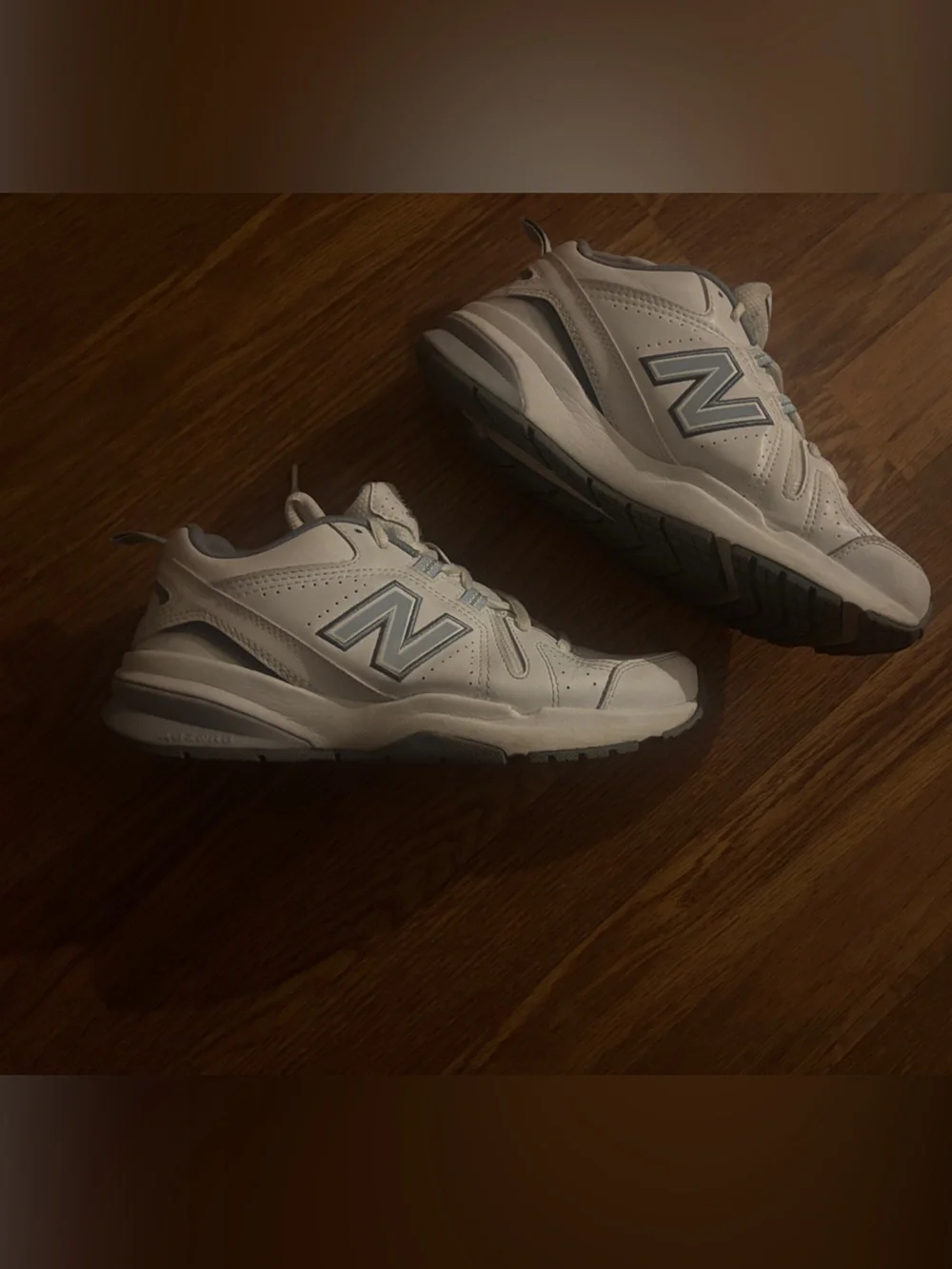 New Balance White and Blue Athletic Sneakers